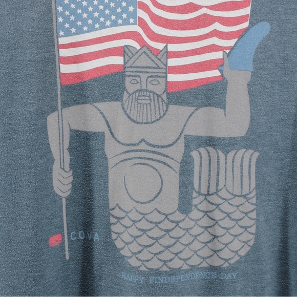 Y2K Cova Blue Merman American Flag Basic Tee Comfort Surfer Lounge Men's S - Picture 3 of 7